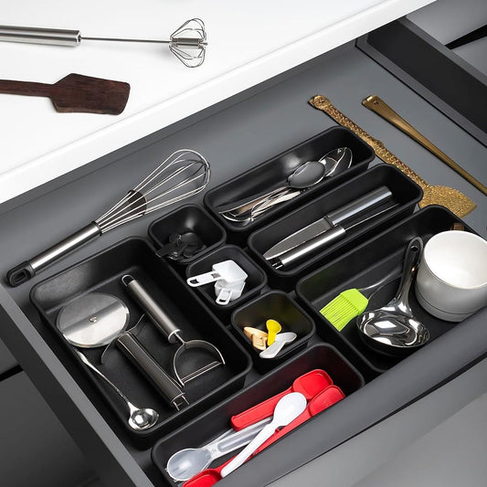 8-Piece Desk Drawer Organizer Set – Interlocking Storage Trays for Office, Kitchen, & Bathroom - Mankind Essentials